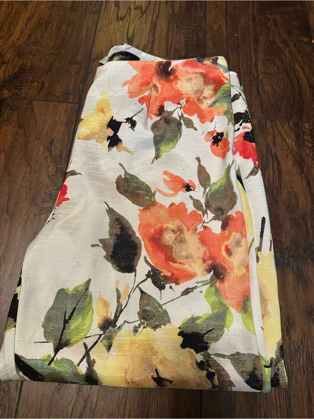 Melissa Paige Cream Floral Cropped Pants with Orange & Green Accents